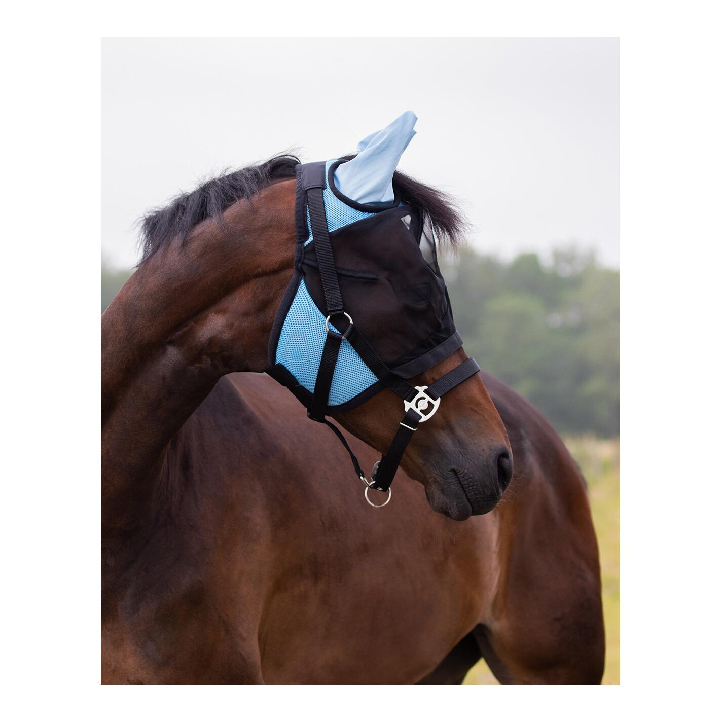 Masque anti-mouches avec protection des naseaux amovible - noir/bleu clair