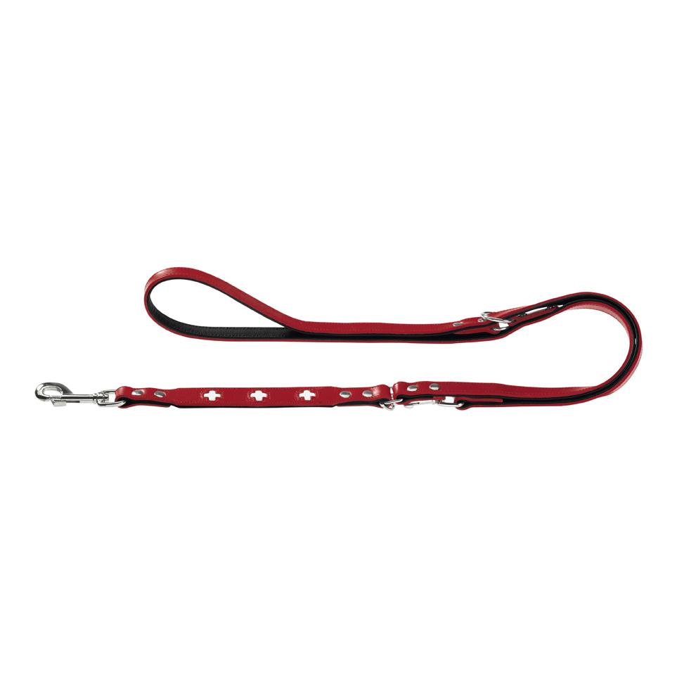 Verstellbare Führleine Swiss Echtleder - rot/schwarz