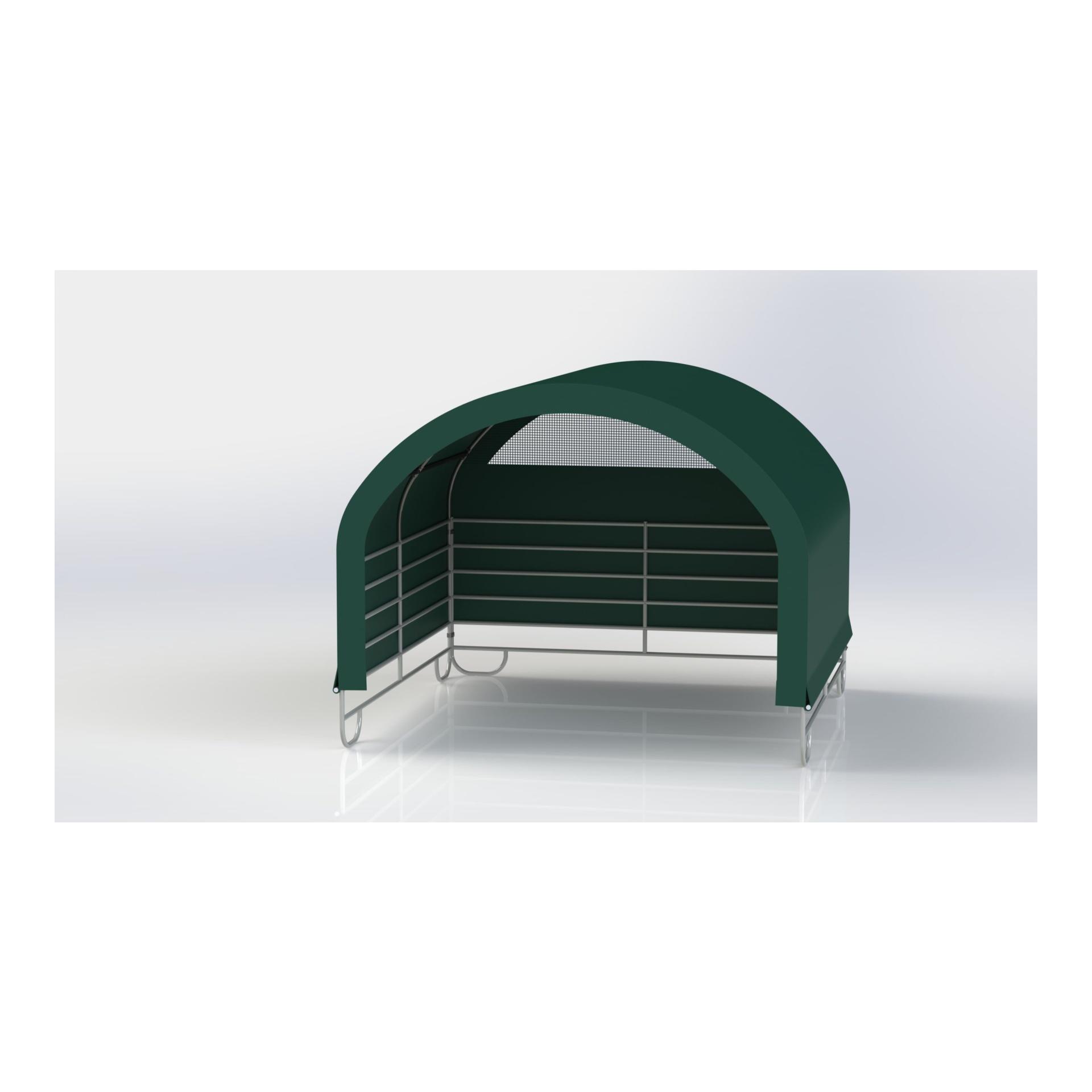 Giebelwand aus Windschutznetz und Plane