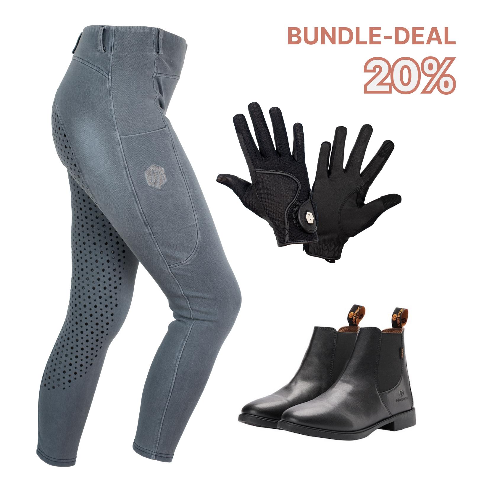 Outfit-Set Starter - Reitleggings Jeans + Stiefelette + Reithandschuhe