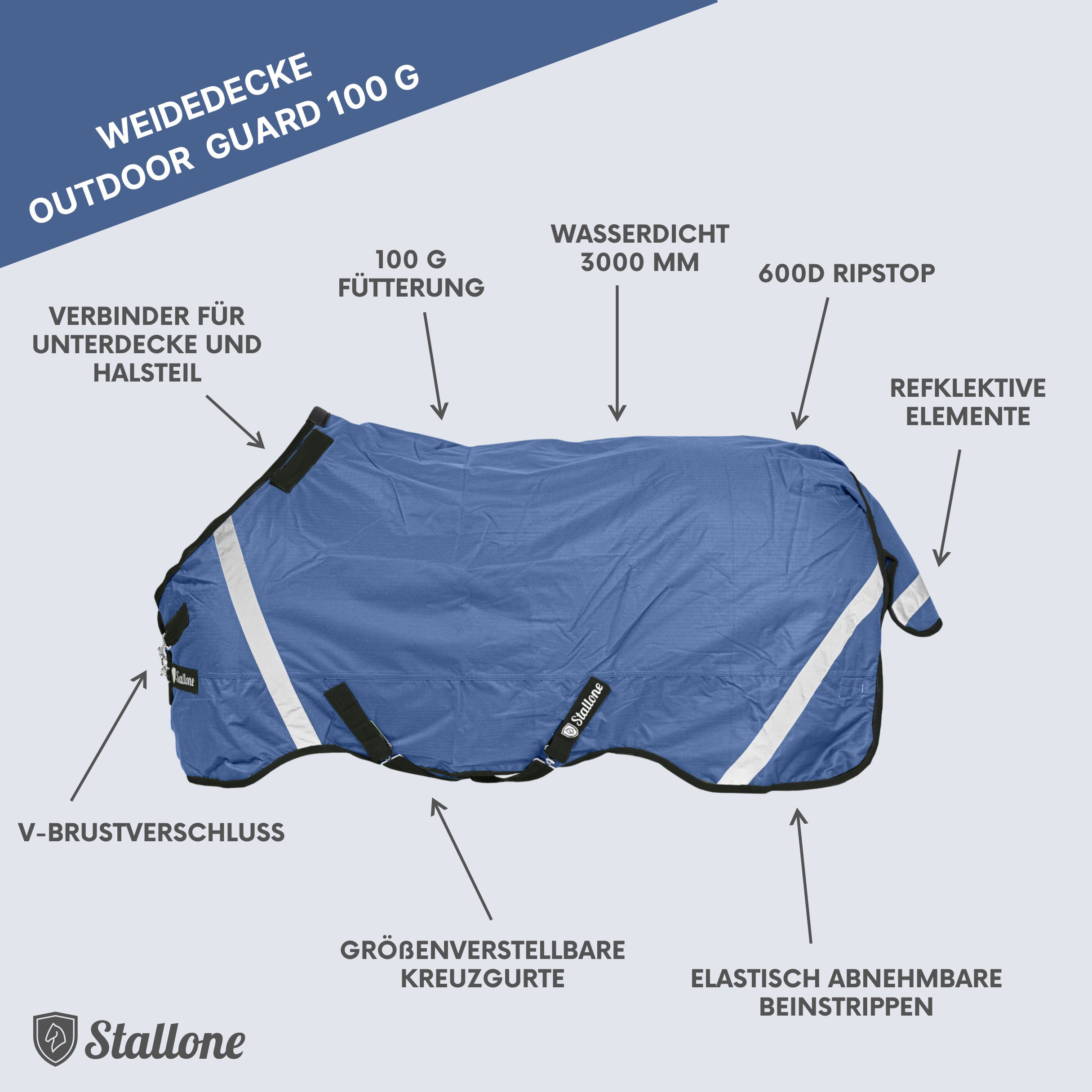 Decken-Set Weidedecke Outdoor Guard 100 g mit Halsteil