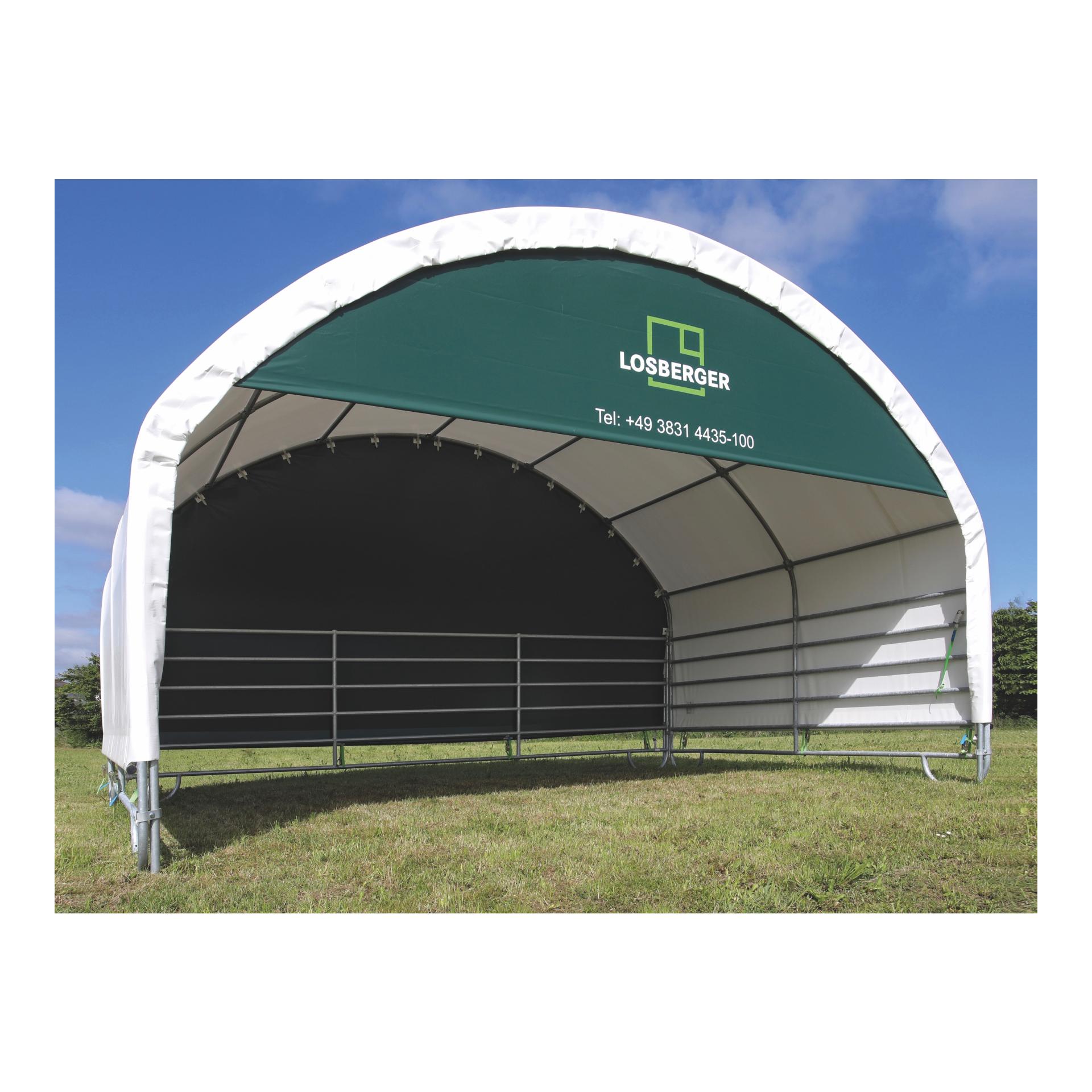 Mobiler Weideunterstand mit langer Dachplane