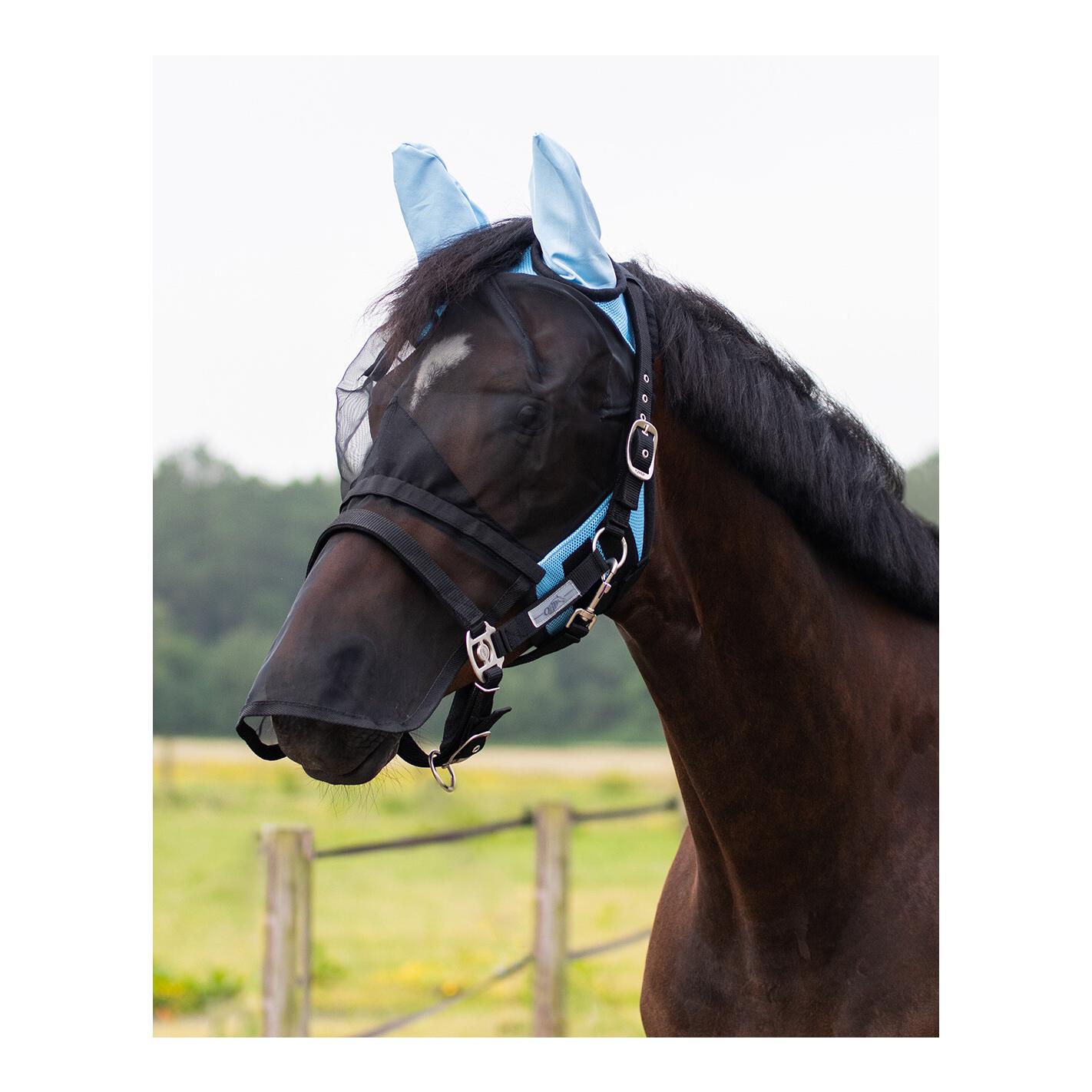 Masque anti-mouches avec protection des naseaux amovible - noir/bleu clair